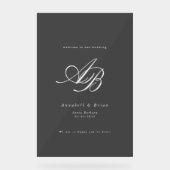 Elegant Monogram Zwart Bruiloft Acryl Bord (Voorkant)