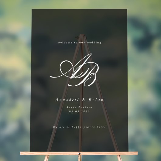 Elegant Monogram Zwart Bruiloft Acryl Bord (Neutraal)