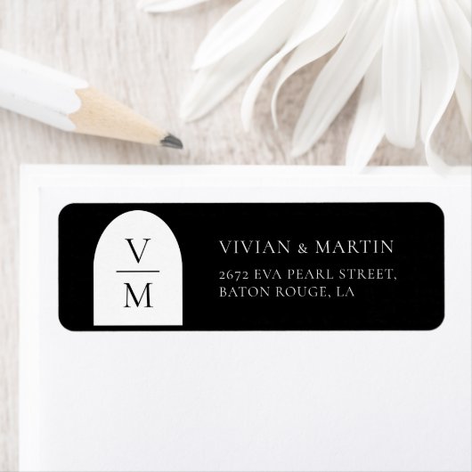 Elegant Monogram Zwart Bruiloft Retouradres Etiket (Insitu)