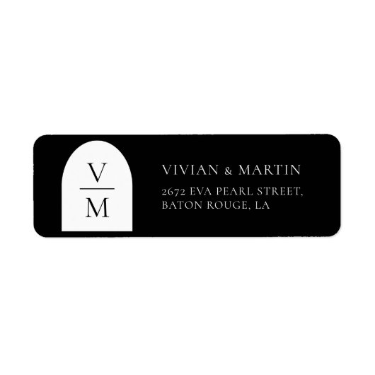 Elegant Monogram Zwart Bruiloft Retouradres Etiket (Voorkant)