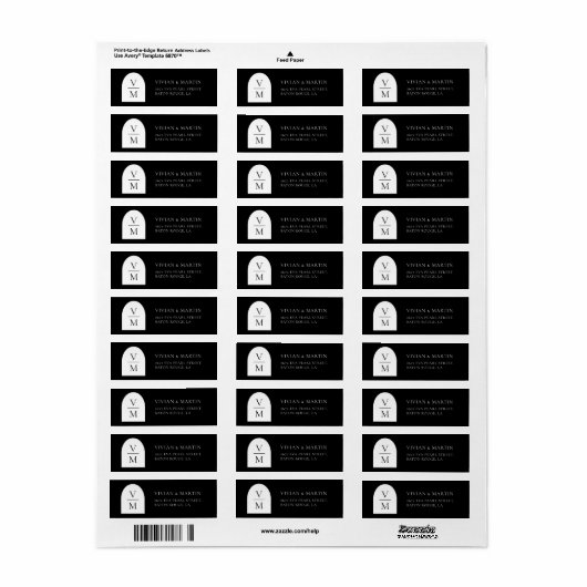 Elegant Monogram Zwart Bruiloft Retouradres Etiket (Full Sheet)