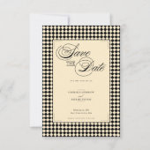 Elegant Monogram Zwart Crème Schachbrett Save The Date (Voorkant)