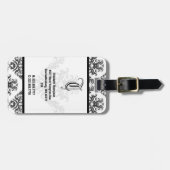 Elegant Monogram Zwart Damask Bagagelabel (Voorkant horizontaal)