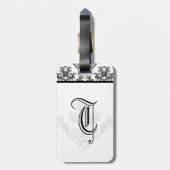 Elegant Monogram Zwart Damask Bagagelabel (Achterkant verticaal)