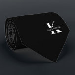 Elegant Monogram | Zwart | Een-zijdig Stropdas<br><div class="desc">Een elegante das met een opvallend wit monogram op een zwarte achtergrond.  Bovenop dit monogram staat je voor- of achternaam in hoofdletters gespeld.</div>