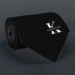 Elegant Monogram | Zwart | Een-zijdig Stropdas<br><div class="desc">Een elegante das met een opvallend wit monogram op een zwarte achtergrond.  Bovenop dit monogram staat je voor- of achternaam in hoofdletters gespeld.</div>