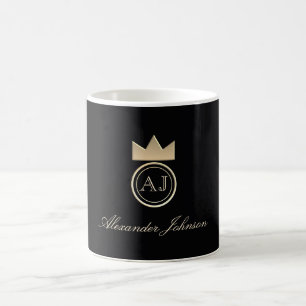 Elegant Monogram Zwart en Goud Koffiemok