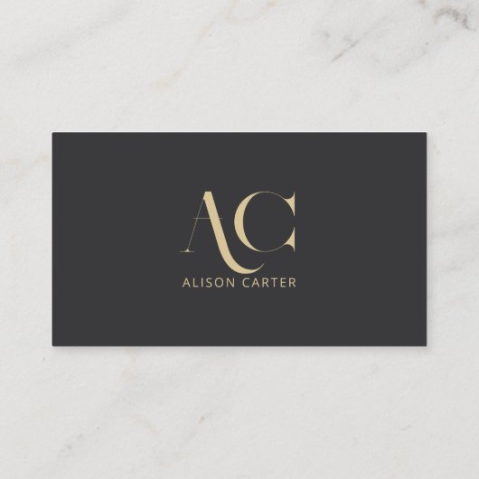 Elegant Monogram Zwart en Goud | Modern minimaal Visitekaartje (Achterkant)