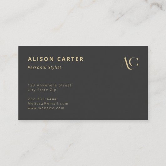 Elegant Monogram Zwart en Goud | Modern minimaal Visitekaartje (Voorkant)