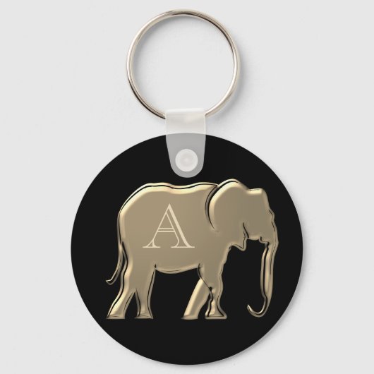 Elegant Monogram Zwart en Goud Sleutelhanger (Voorkant)