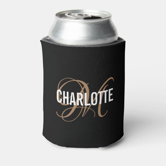 Elegant monogram, zwart en goudmonogram, koelbox blikjeskoeler (Blikje Achterkant)