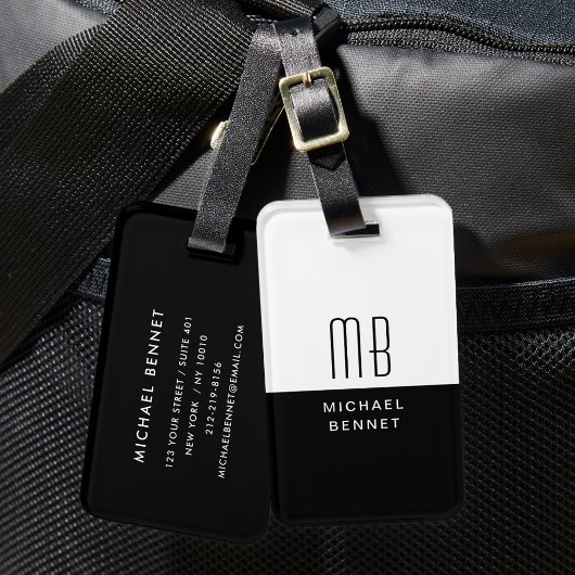 Elegant Monogram Zwart En Wit Bagagelabel