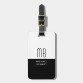 Elegant Monogram Zwart En Wit Bagagelabel (Voorkant verticaal)