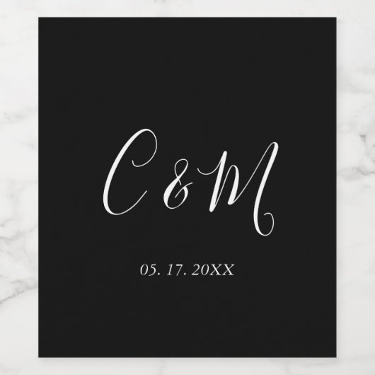 Elegant monogram zwart en wit etiket (Enkel label)