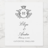 Elegant monogram zwart en wit etiket (Enkel label)