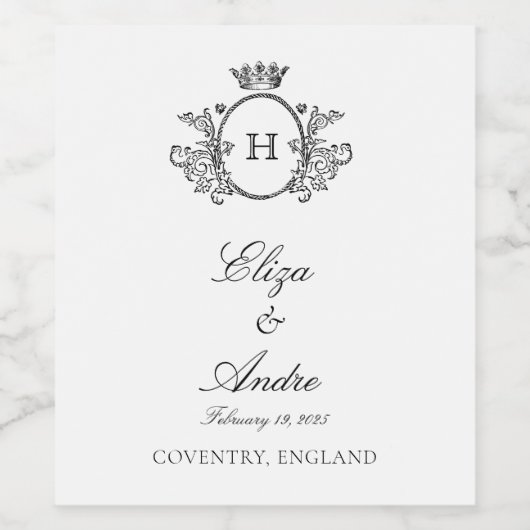 Elegant monogram zwart en wit etiket (Enkel label)