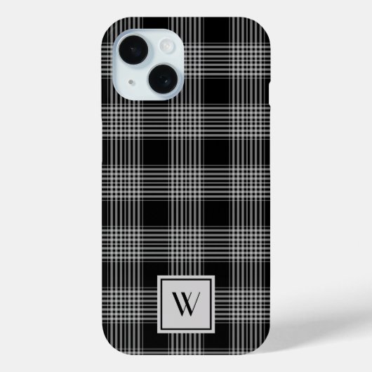 Elegant Monogram Zwart en Wit Geruit Patroon Case-Mate iPhone Case (Achterkant)