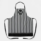 Elegant Monogram Zwart En Wit Gestreept Schort (Voorkant)
