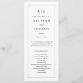 Elegant Monogram Zwart en Wit Huwelijk Programmakaart (Voorkant)
