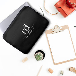 Elegant Monogram Zwart en Wit Huwelijkscadeau voor Laptop Sleeve