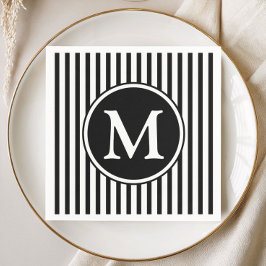 Elegant Monogram Zwart En Wit Strepen Servetten