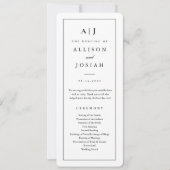 Elegant Monogram Zwart en Wit Trouwprogramma Kaart (Voorkant)