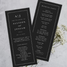Elegant Monogram Zwart en Wit Trouwprogramma