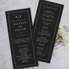 Elegant Monogram Zwart en Wit Trouwprogramma Kaart