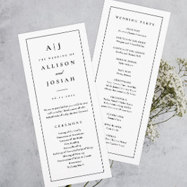 Elegant Monogram Zwart en Wit Trouwprogramma Kaart