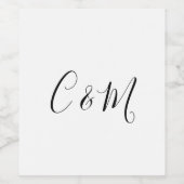Elegant Monogram Zwart en Wit  Wijn Etiket (Enkel label)