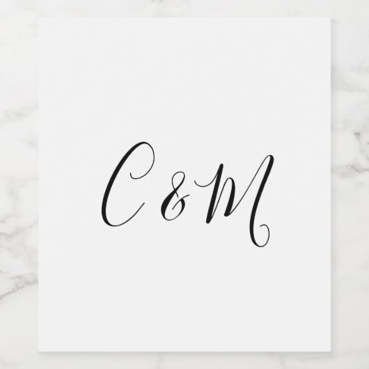 Elegant Monogram Zwart en Wit  Wijn Etiket (Enkel label)