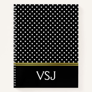Elegant Monogram Zwart en Witte Stippen Notitieboek