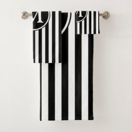 Elegant Monogram Zwart en Witte Strepen Bad Handdoek