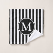 Elegant Monogram Zwart en Witte Strepen Bad Handdoek (Wasdoekje)