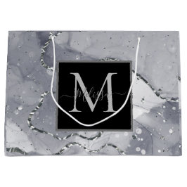 Elegant Monogram Zwart en Zilver Verjaardag Groot Cadeauzakje