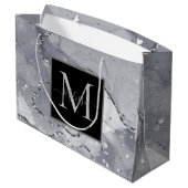 Elegant Monogram Zwart en Zilver Verjaardag Groot Cadeauzakje (Achterkant Gekanteld)