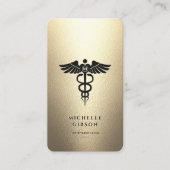 Elegant Monogram Zwart Faux Gold Caduceus Medisch Visitekaartje (Voorkant)
