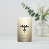 Elegant Monogram Zwart Faux Gold Caduceus Medisch Visitekaartje (Staand voorkant)
