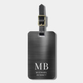 Elegant Monogram Zwart Geborsteld Metaal Bagagelabel (Voorkant verticaal)