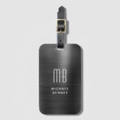 Elegant Monogram zwart geborsteld metaal Bagagelabel (Voorkant (verticaal))