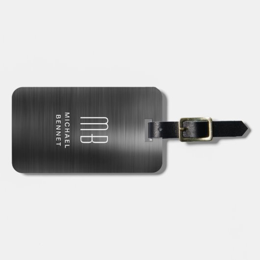 Elegant Monogram zwart geborsteld metaal Bagagelabel (Voorkant horizontaal)