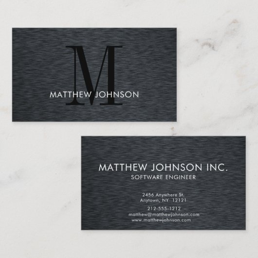 Elegant monogram zwart geborsteld metaal modern Ka Visitekaartje (Voorkant / Achterkant)