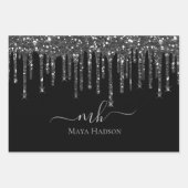 Elegant Monogram Zwart Glitter Drips Inpakpapier Vel (Voorkant)