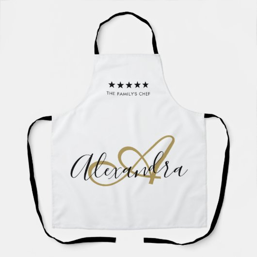 Elegant Monogram zwart Gold Script Beste Chef Name Schort (Voorkant)