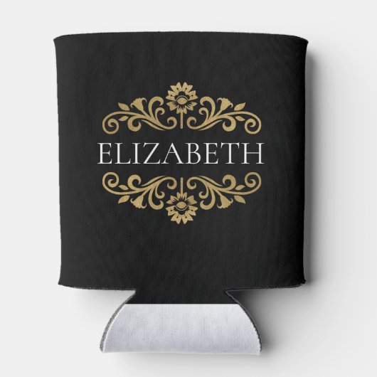 Elegant Monogram zwart Goud Blikjeskoeler (Achterkant)