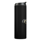 Elegant Monogram Zwart Goud Chic Script Naam Thermosbeker (Gedraaid links)