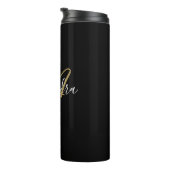 Elegant Monogram Zwart Goud Chic Script Naam Thermosbeker (Geroteerd rechts)