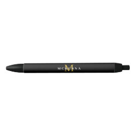 Elegant Monogram Zwart Goud Classic Initiaal Naam Zwarte Inkt Pen