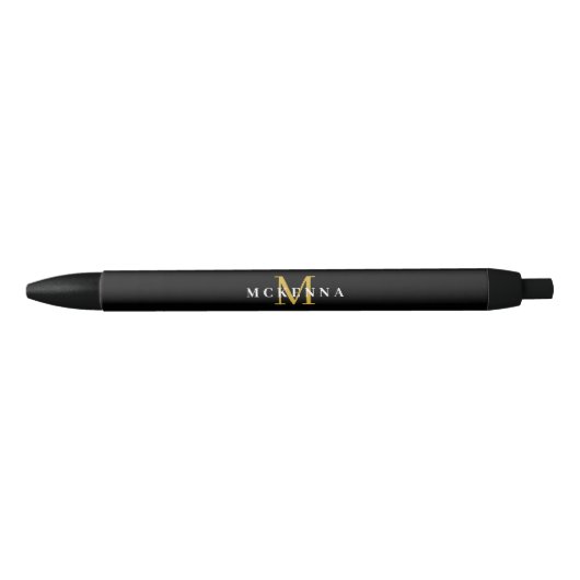 Elegant Monogram Zwart Goud Classic Initiaal Naam Zwarte Inkt Pen (Voorkant)