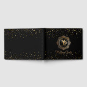 Elegant monogram | Zwart Goud Confetti bruiloft Gastenboek (Volledig)